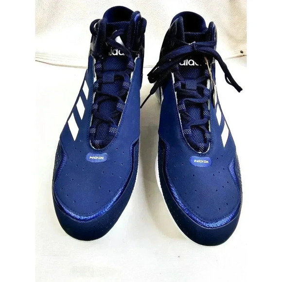 Adidas Size 14 Men's Navy White Icon 7 Mid Lace Up Metal Cleats Baseball Shoes - Picture 2 of 13